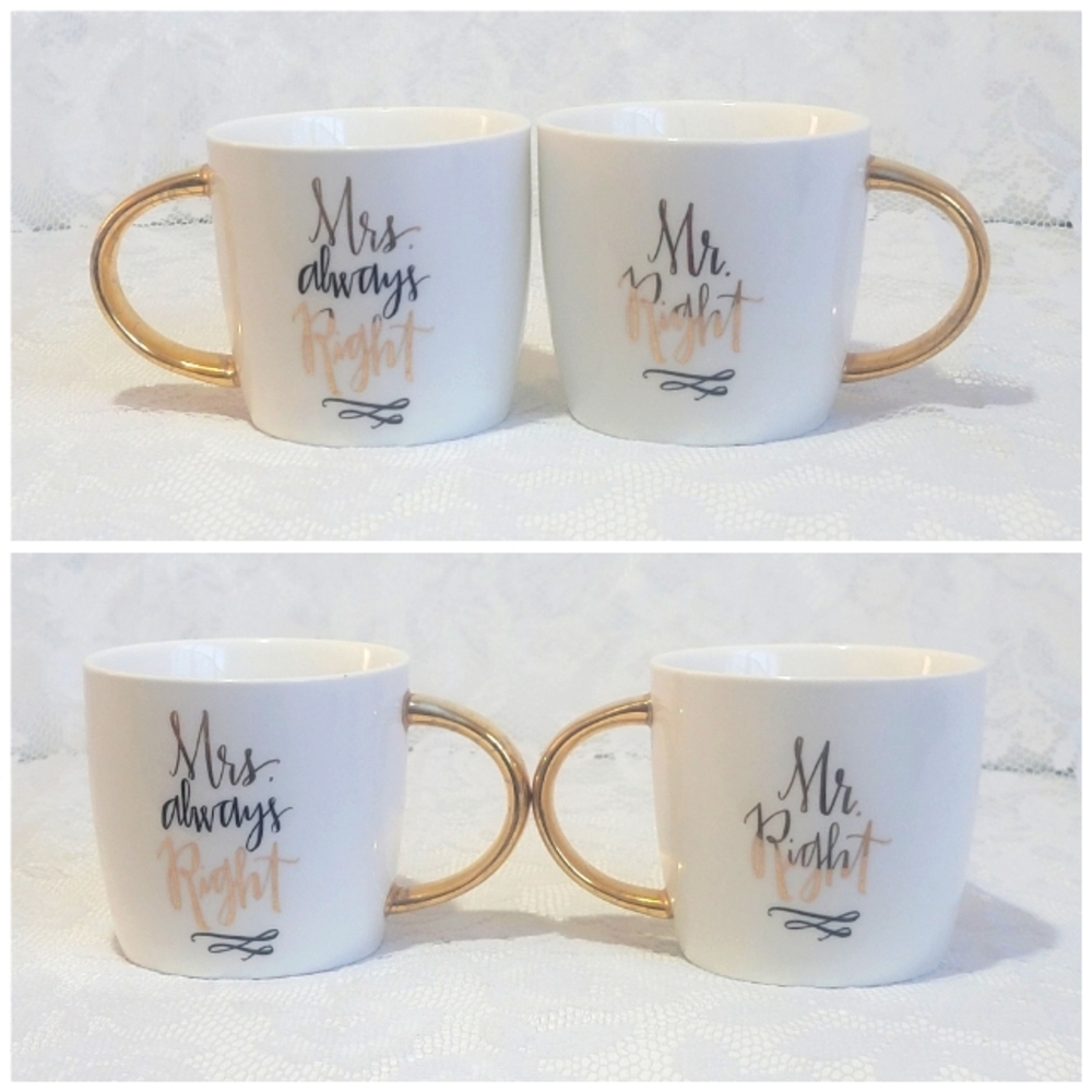 Mr. Right & Mrs. Always Right Coffee Mug Gold Handle by Slant Collectible